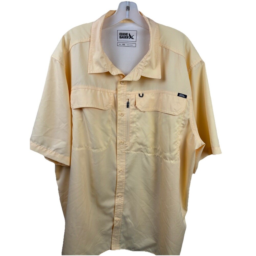 NWT Eddie Bauer Short Sleeve Button Up Shirt Men's 2XL Yellow Fishing Outdoor